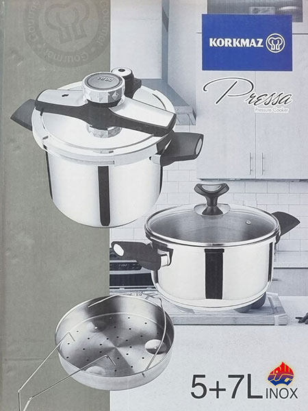 زودپز دوقلو ۵و۷ لیتر کرکماز مدل korkmaz 5+7 inox